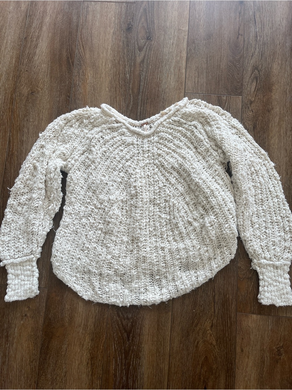 Free People Chunky Cream V-Neck Pullover